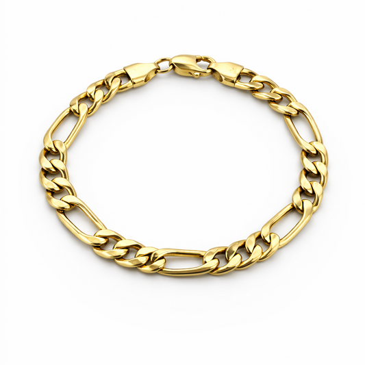 Comprar pulsera oro amarillo de 18kt con cadena alterna barbada. La cadena mide 21cm y dispone de cierre tipo mosquetón. Pulseras de oro 18kt al mejor precio.