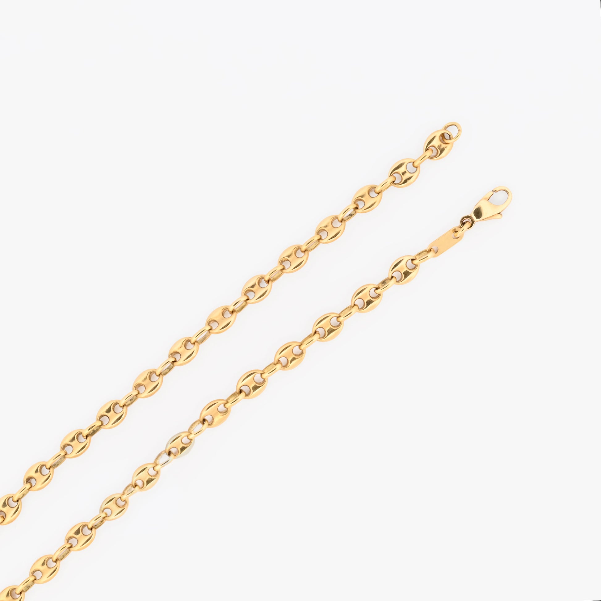Comprar collar de oro amarillo de 18kt de cadena de calabrote. La cadena mide 61cm de largo y tiene un grosor de 4,84mm. Dispone de un cierre tipo mosquetón. Ian'Or.