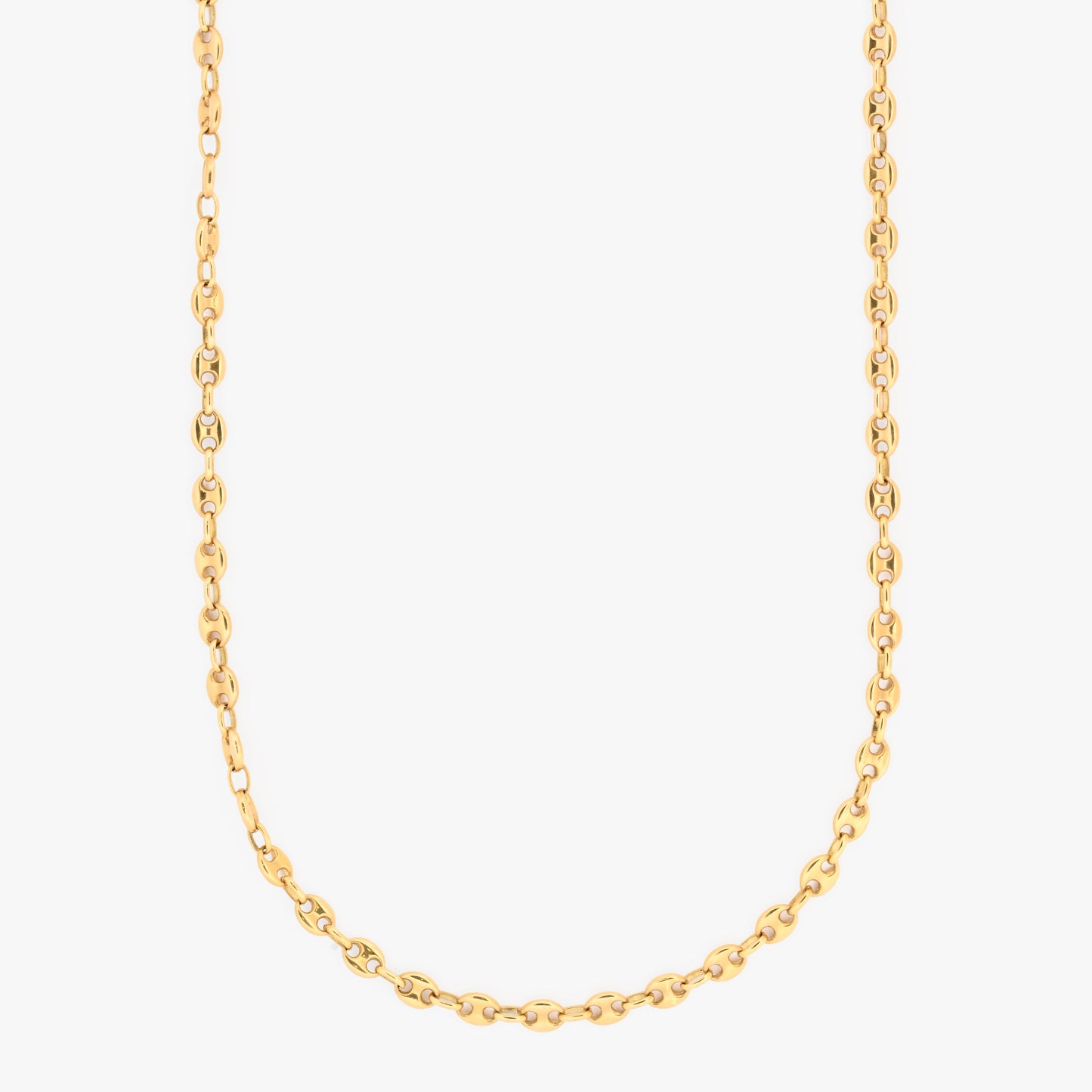 Comprar collar de oro amarillo de 18kt de cadena de calabrote. La cadena mide 61cm de largo y tiene un grosor de 4,84mm. Dispone de un cierre tipo mosquetón. Ian'Or.