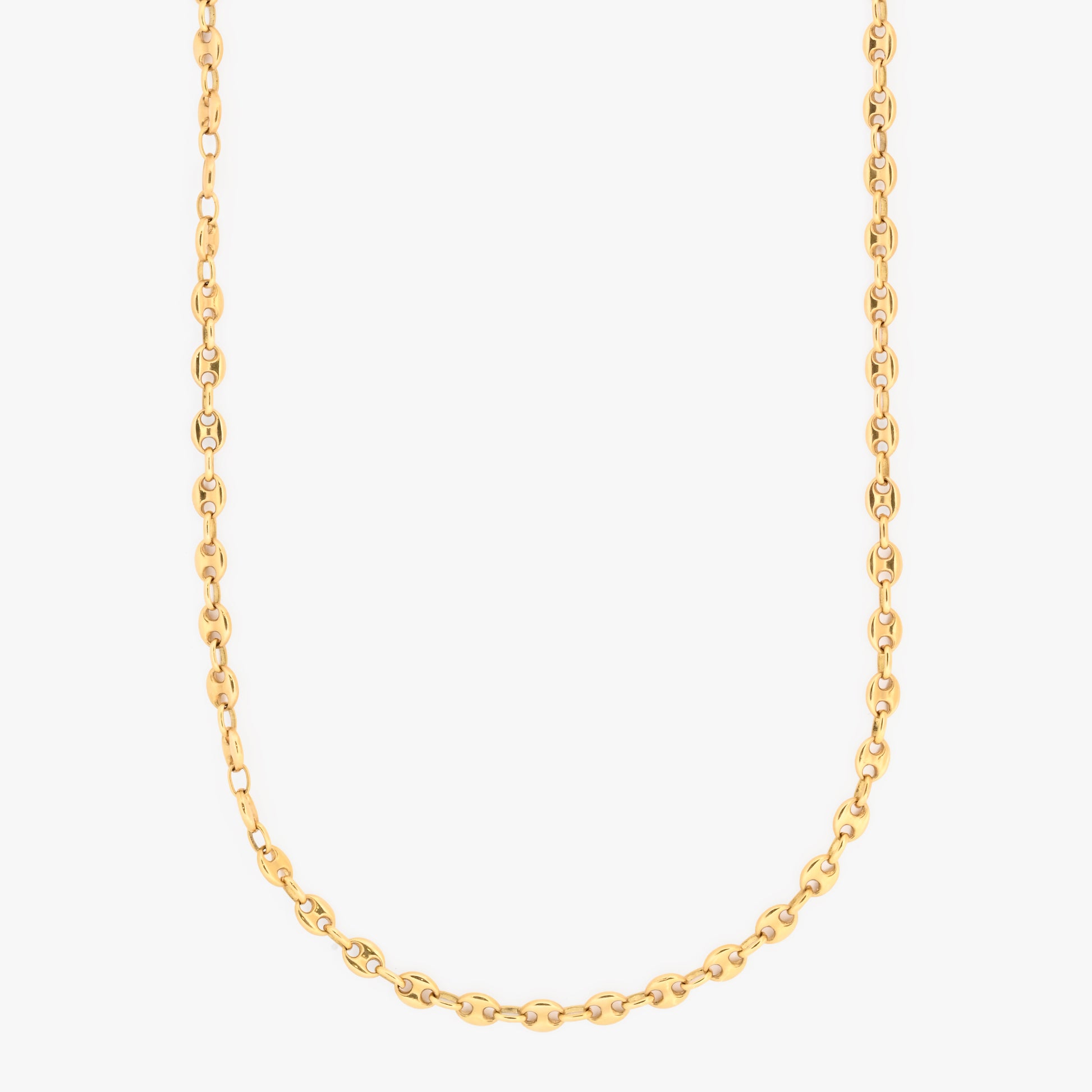 Comprar collar de oro amarillo de 18kt de cadena de calabrote. La cadena mide 61cm de largo y tiene un grosor de 4,84mm. Dispone de un cierre tipo mosquetón. Ian'Or.