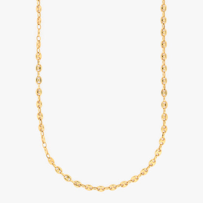 Comprar collar de oro amarillo de 18kt de cadena de calabrote. La cadena mide 61cm de largo y tiene un grosor de 4,84mm. Dispone de un cierre tipo mosquetón. Ian'Or.