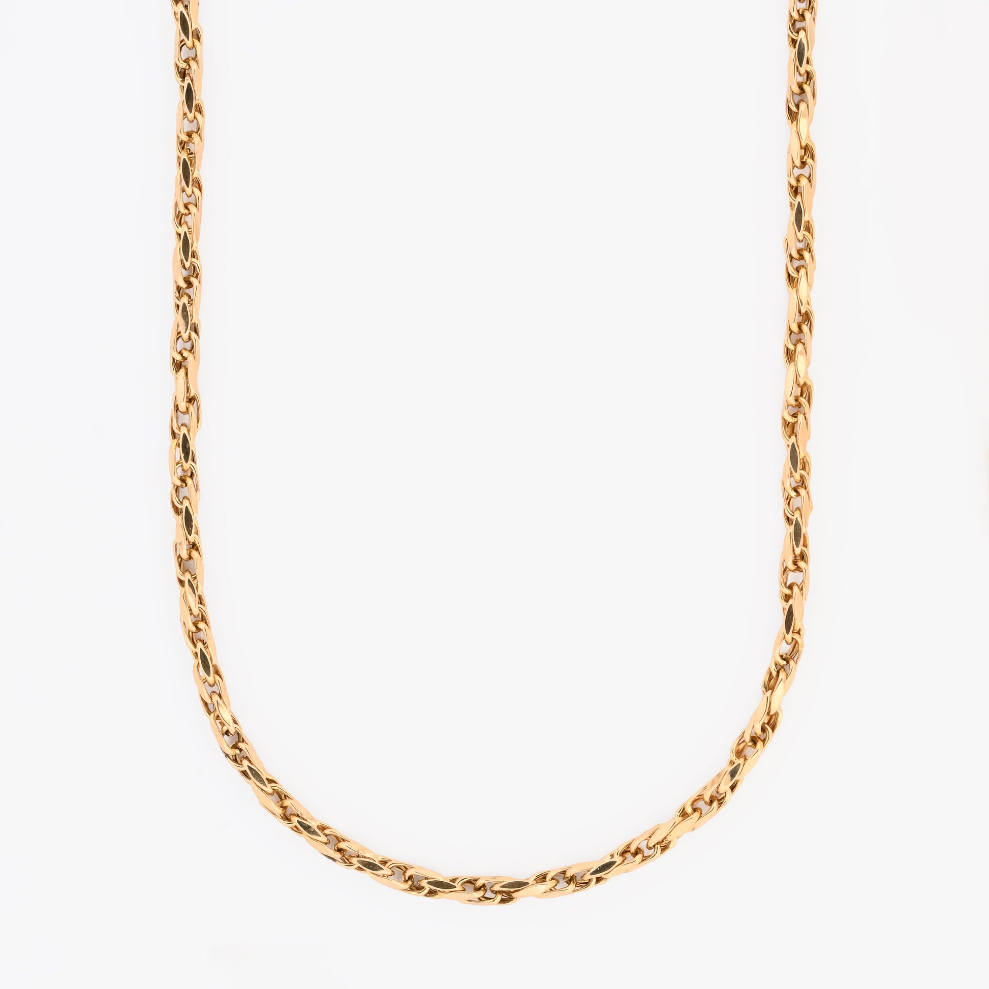 Comprar collar de oro amarillo de 18kt con cadena de cordón salomónico. La cadena mide 45,5cm de largo y dispone de un cierre tipo mosquetón. Joyería Ian'Or. Envío GRATIS.