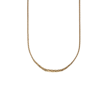 Comprar collar de oro amarillo de 18kt con cadena tipo espiga. Dispone de un cierre tipo mosquetón. Joyería Ian'or, dónde comprar y vender oro al mejor precio en Barcelona. Joyas de segunda mano y restauradas en Barcelona.