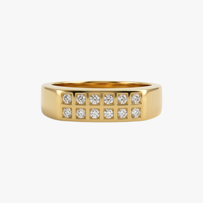 Comprar anillo realizado en oro amarillo de 18kt y 12 diamantes talla brillante en la parte central del anillo, Joyería Ian'Or, Envío gratis.