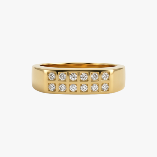 Comprar anillo realizado en oro amarillo de 18kt y 12 diamantes talla brillante en la parte central del anillo, Joyería Ian'Or, Envío gratis.