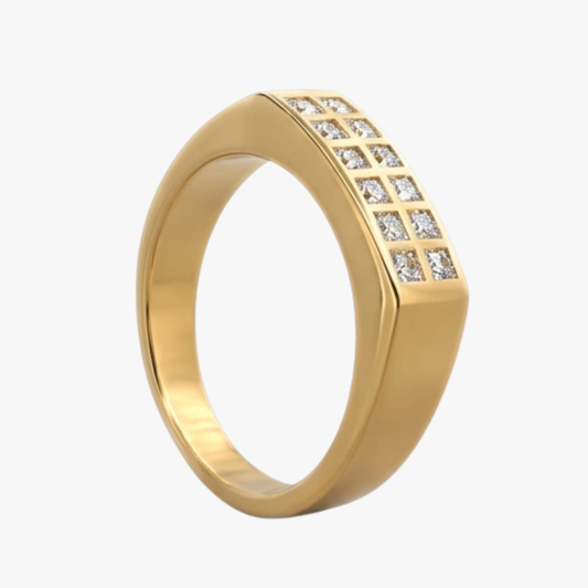 Comprar anillo realizado en oro amarillo de 18kt y 12 diamantes talla brillante en la parte central del anillo, Joyería Ian'Or, Envío gratis.