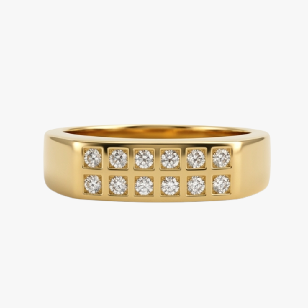 Comprar anillo realizado en oro amarillo de 18kt y 12 diamantes talla brillante en la parte central del anillo, Joyería Ian'Or, Envío gratis.