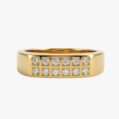 Comprar anillo realizado en oro amarillo de 18kt y 12 diamantes talla brillante en la parte central del anillo, Joyería Ian'Or, Envío gratis.