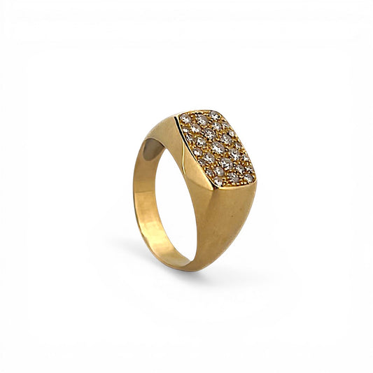 Comprar anillo tipo sello realizado en oro amarillo de 18kt y 28 diamantes talla brillante. Joyería Ian'Or, Envío gratis,