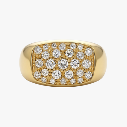 Comprar anillo tipo sello realizado en oro amarillo de 18kt y 28 diamantes talla brillante. Joyería Ian'Or, Envío gratis,