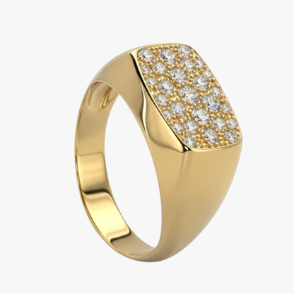 Comprar anillo tipo sello realizado en oro amarillo de 18kt y 28 diamantes talla brillante. Joyería Ian'Or, Envío gratis,