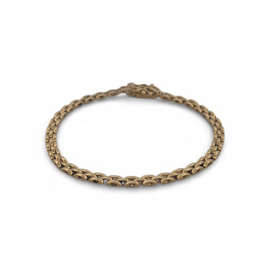 Comprar pulsera oro amarillo de 18kt con cadena eslabones tipo pantera de 19 cm de largo con cierre de cajón y doble brazo de seguridad. Pulseras de oro 18kt al mejor precio en Barcelona.