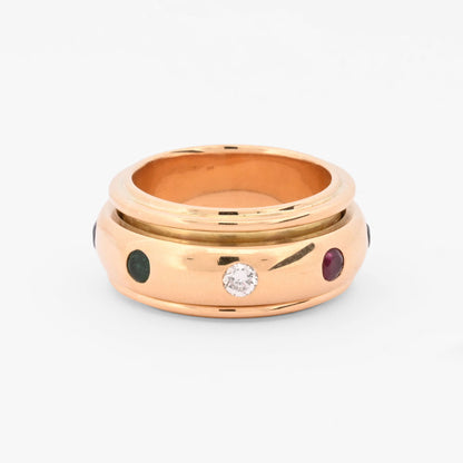 Anillo giratorio Piage de oro amarillo 18kt con piedras preciosas y diamantes. Pieza certificada y envío gratuito. Ian'or barcelona. Comprar joyas. Barcelona.