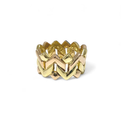Original anillo de la firma Vasari bicolor, de oro blanco y oro rosa de 18kt. Su diseño flexible lo convierte en una joya muy cómoda y especial. Joyería compro oro, dónde comprar y vender joyas al mejor precio en Barcelona