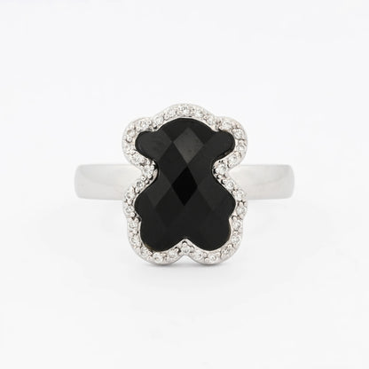15835GM - Anillo TOUS oro blanco con osito de onix y diamantes