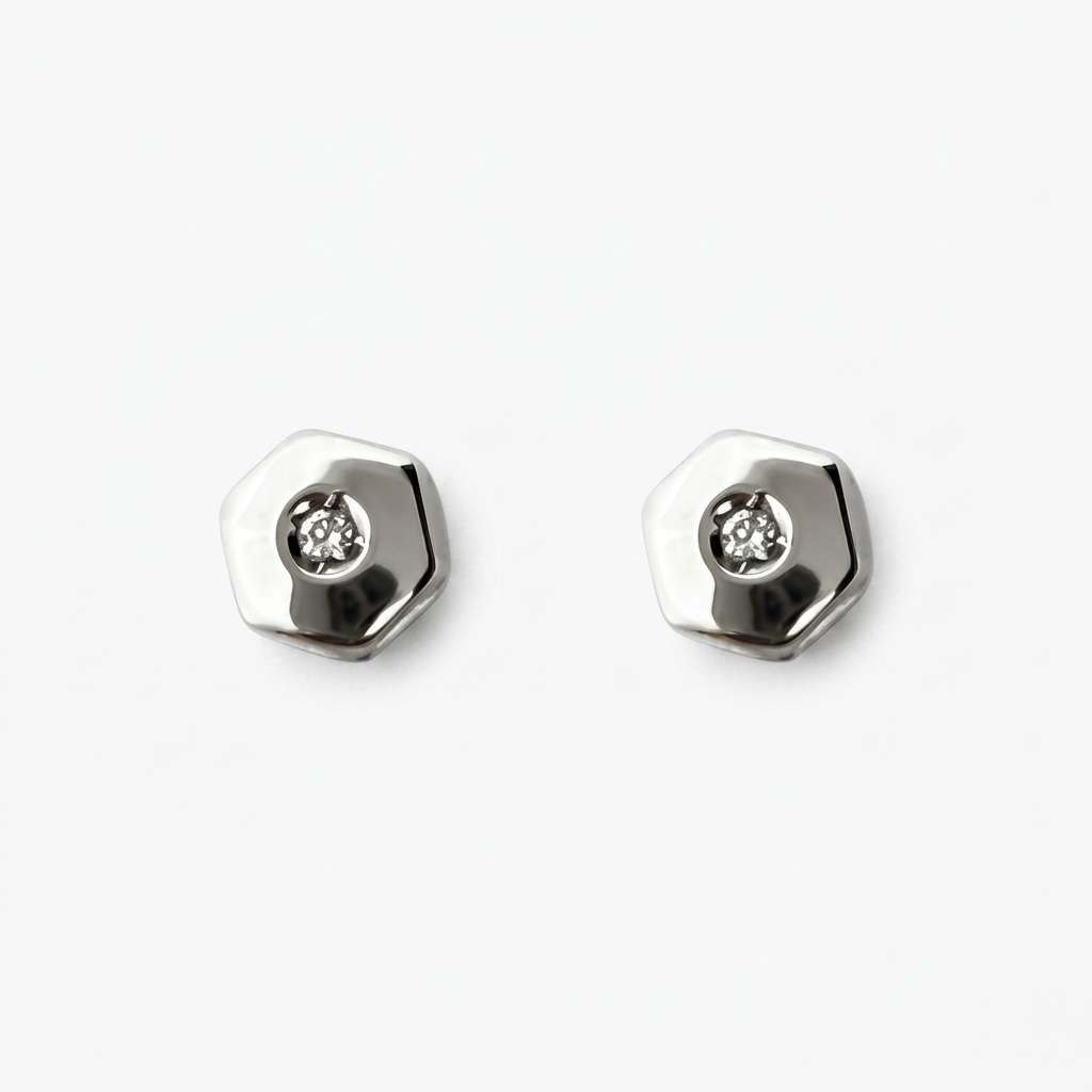 Pendientes hexagonales oro blanco 18kt y diamantes - 28384C