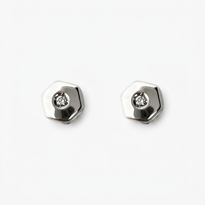 Pendientes hexagonales oro blanco 18kt y diamantes - 28384C