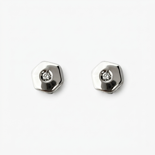 Pendientes hexagonales oro blanco 18kt y diamantes - 28384C