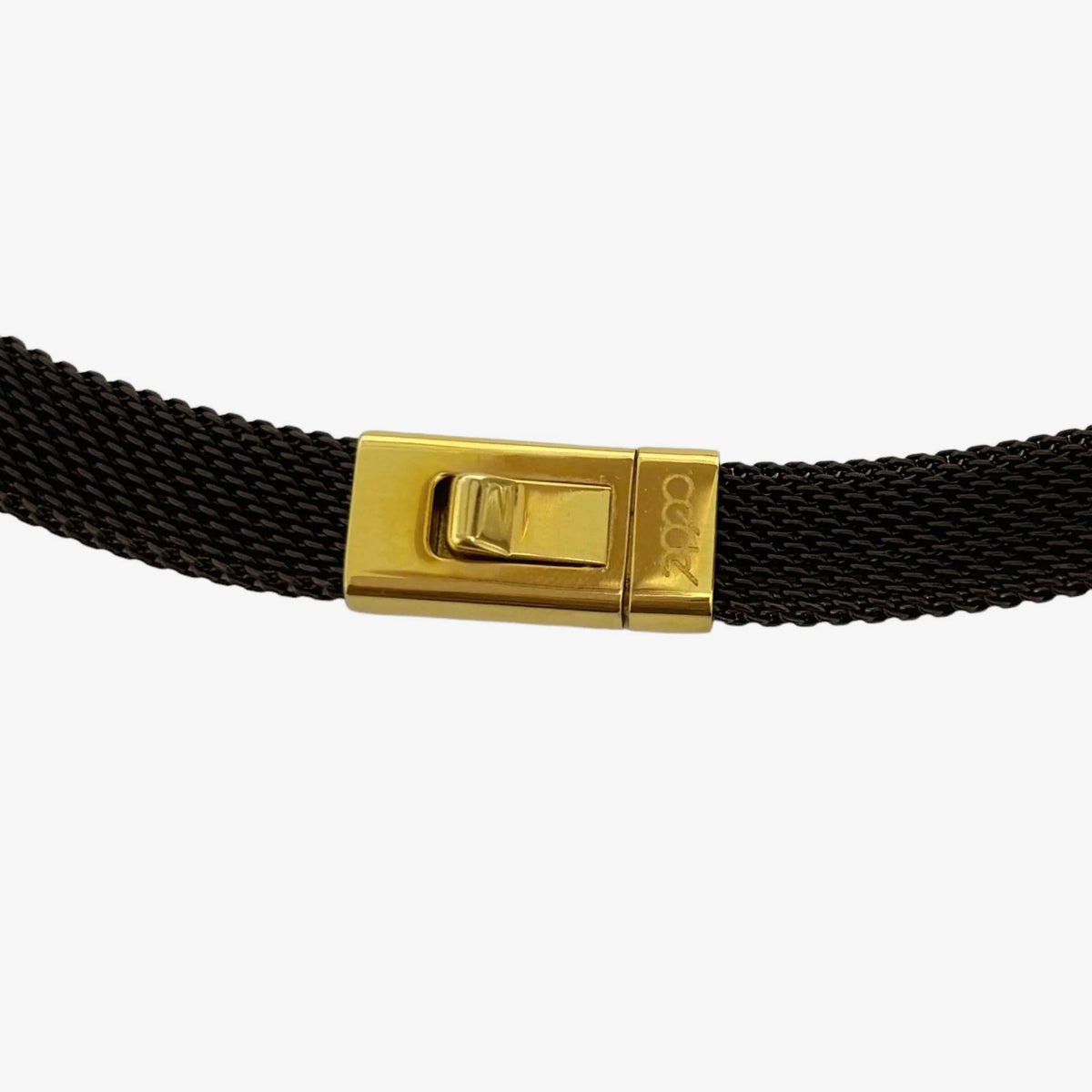 Gargantilla de acero inoxidable revestido negro a la milanesa acompañada de detalles de oro amarillo de 18kt y brillantes. Joyería compro oro Ian'Or.