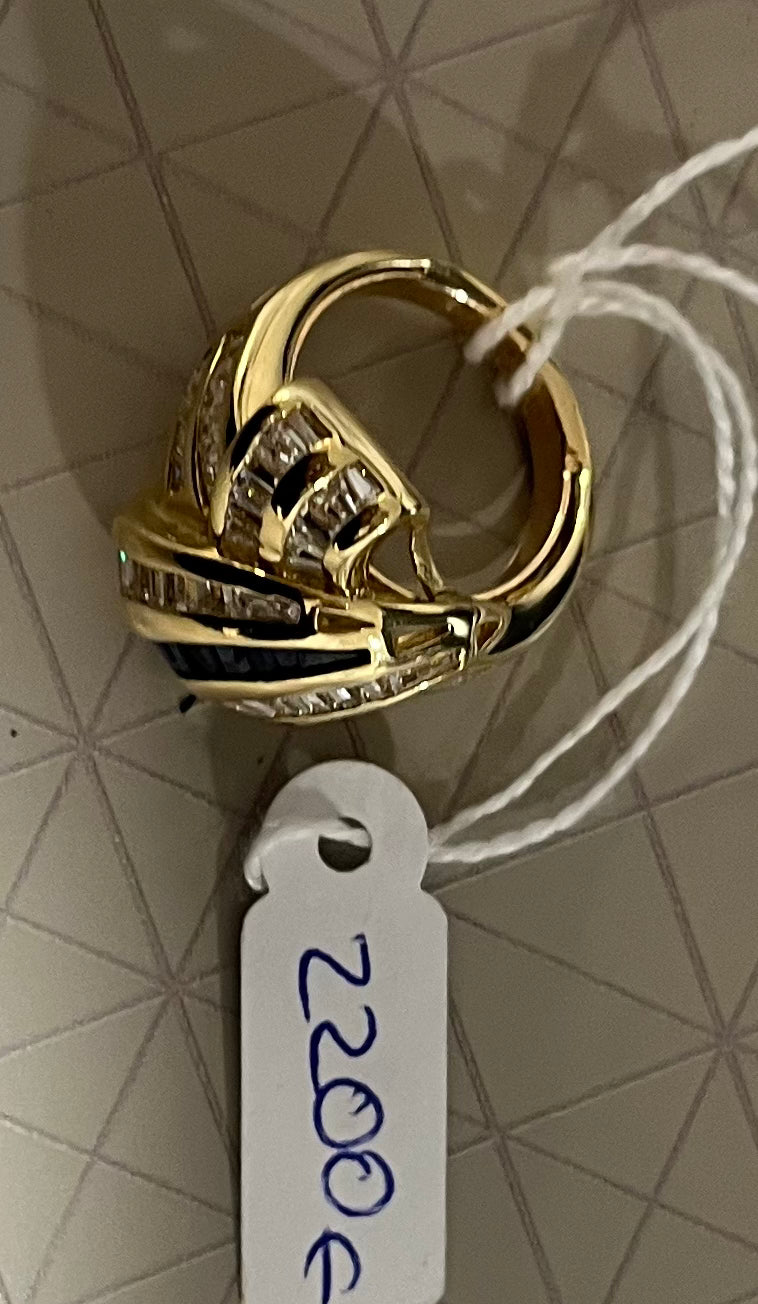 17513P - Sortija vintage tipo  nudo oro amarillo 18kt con diamantes y zafiros