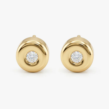 Comprar pendientes de oro amarillo de 18kt en forma redonda y con 1 diamante en cada pendiente engastado en boca. Joyas restauradas. Envío gratis a toda la península. Joyería Ian'Or.