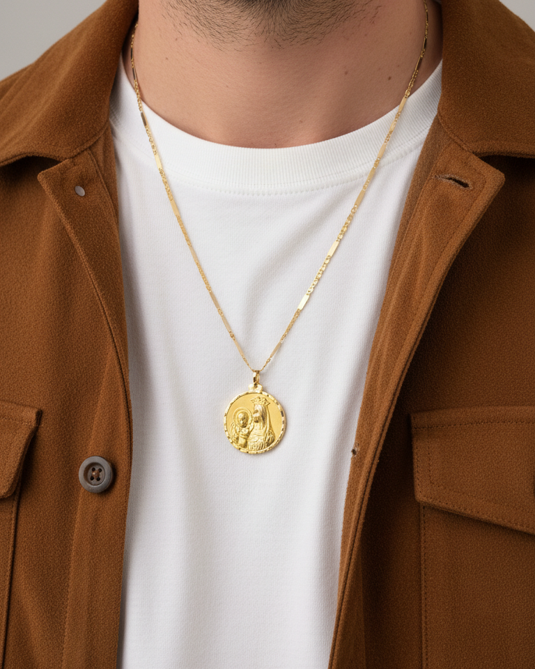 30290C - Escapulario Virgen del Carmen y San José Oro Amarillo 18kt - 33mm