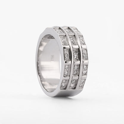 Comprar anillo ancho de tres hileras en oro blanco de 18kt con (diamantes) Joyería Ian'Or. Envío GRATIS y pieza ceritificada.
