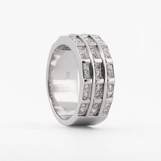 Comprar anillo ancho de tres hileras en oro blanco de 18kt con (diamantes) Joyería Ian'Or. Envío GRATIS y pieza ceritificada.