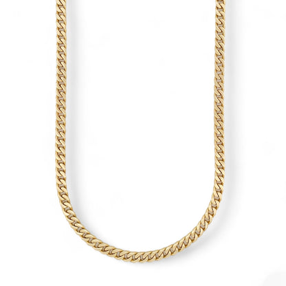 Collar de oro amarillo de 18kt con cadena barbada tipo cubana plana de 6,43mm de grosor y 2,21mm de altura. La cadena mide 60cm de largo y lleva cierre tipo cajón y 2 cierres de seguridad laterales. Joya unisex.Cadenas de hombre  de oro de 18kt baratas