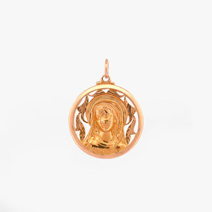 Comprar colgante medalla con grabado de la Virgen María realizado en oro amarillo de 18kt. Joyas de segunda mano. Restauramos joyas para darles una nueva vida.