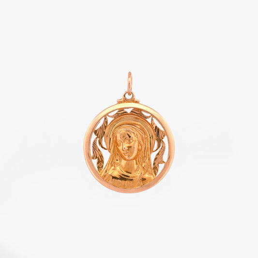 Comprar colgante medalla con grabado de la Virgen María realizado en oro amarillo de 18kt. Joyas de segunda mano. Restauramos joyas para darles una nueva vida.