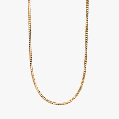 Comprar collar de cadena barbada de eslabones planos entrelazados de oro amarillo de 18kt. Pieza clásica y elegante, envío gratuito, pieza certificada 