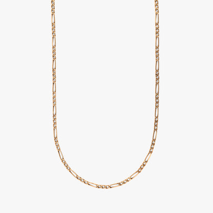 Comprar collar Figaro oro amarillo 18K clásico alternado. Pieza distinguida de alta resistencia y cierre mosquetón seguro. Envío gratis, joya certificada