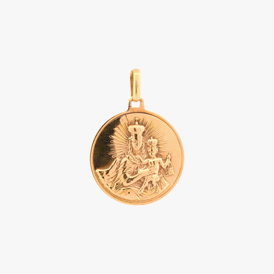 Comprar colgante medalla tipo escapulario realizado en oro amarillo de 18kt con grabado de la Virgen del Carmen y Sagrado corazón de Jesús. Joyas de oro al mejor precio