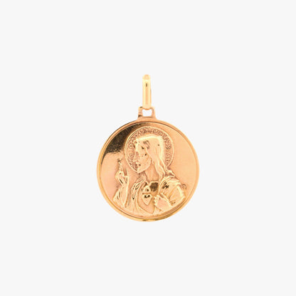 Comprar colgante medalla tipo escapulario realizado en oro amarillo de 18kt con grabado de la Virgen del Carmen y Sagrado corazón de Jesús. Joyas de oro al mejor precio