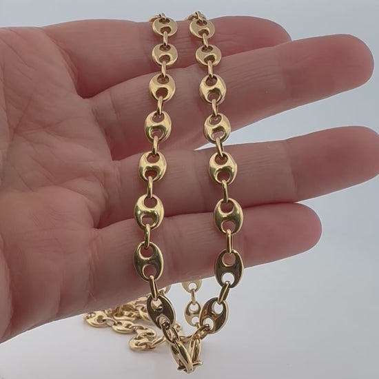 Collar de oro amarillo de 18kt de cadena de calabrote o grano de café. La cadena mide 60,5cm de largo y tiene un grosor de 6,5mm. Cadenas calabrote baratas
