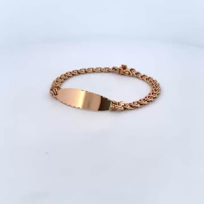 Pulsera no me olvides de oro amarillo de 18kt y placa para grabar. Esta pulsera dispone de cierre de cajón y brazo de seguridad. Joyería Ian'Or. Envío gratis.