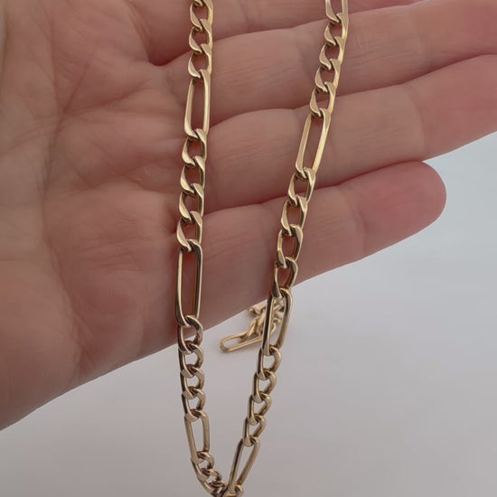 Comprar collar con cadena alterna barbada en oro amarillo de 18kt y cierre de cajón con un brazo de seguridad. Joya unisex. Envío GRATIS. Joyería Ian'Or.