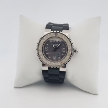 Comprar reloj automático de Mujer en caucho negro y acero inoxidable con pave de diamantes en la esfera. Joyas de segunda mano y restauradas en Barcelona.