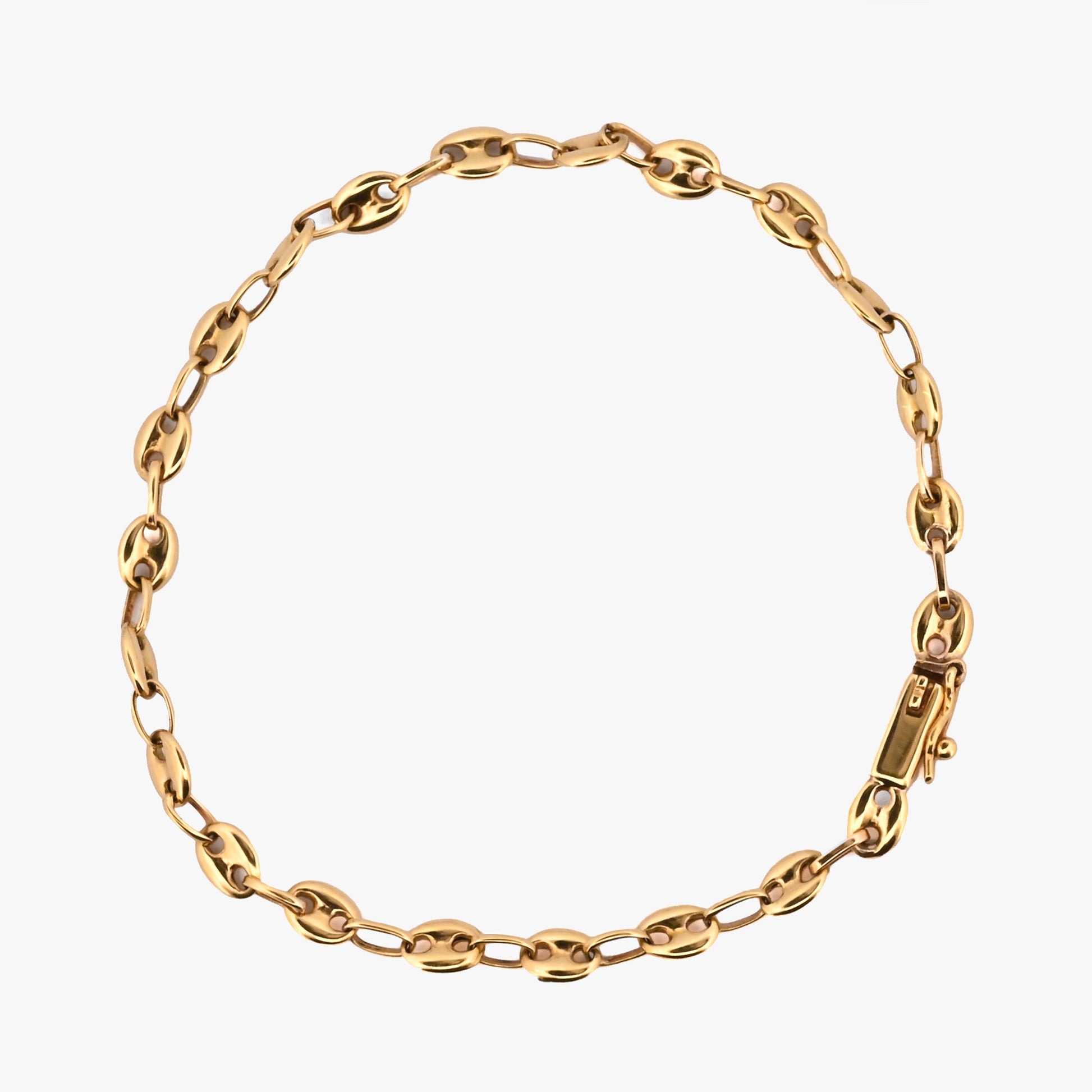 Pulsera calabrote oro amarillo 18K eslabón ovalado. Joya tradicional y equilibrada de estética uniforme y sofisticada. Envío gratuito de pieza certificada