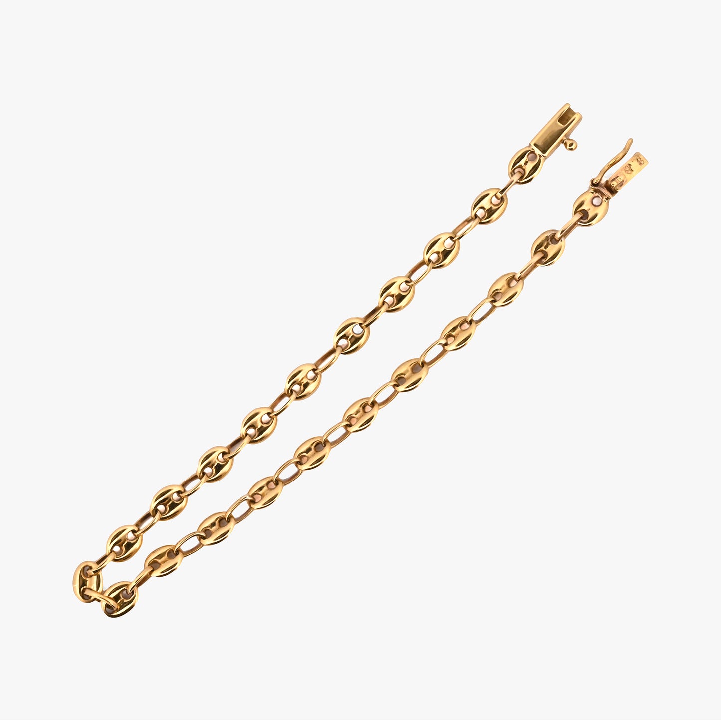 Pulsera calabrote oro amarillo 18K eslabón ovalado. Joya tradicional y equilibrada de estética uniforme y sofisticada. Envío gratuito de pieza certificada