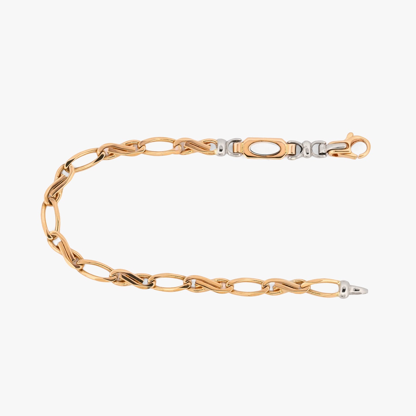 Comprar pulsera oro amarillo y blanco 18Kt con placa biselada. Joya ligera, resistente y equilibrada que aporta gran sofisticación. Pieza certificada y envío gratuito