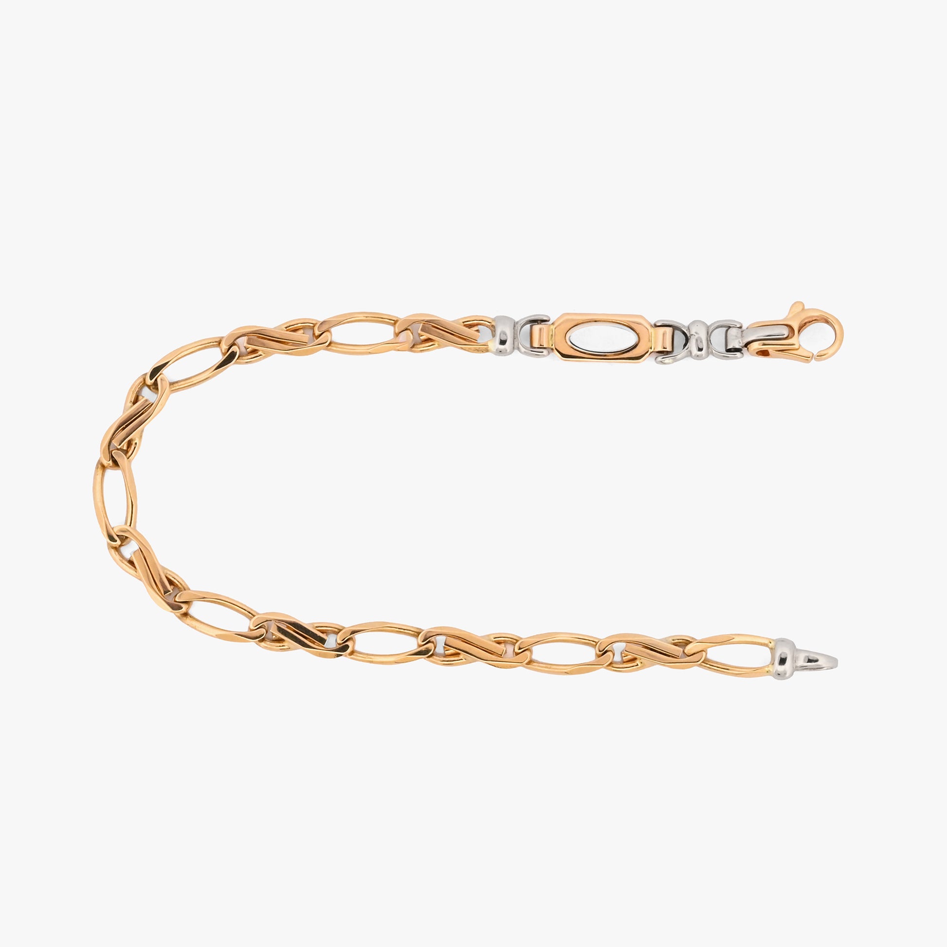 Comprar pulsera oro amarillo y blanco 18Kt con placa biselada. Joya ligera, resistente y equilibrada que aporta gran sofisticación. Pieza certificada y envío gratuito