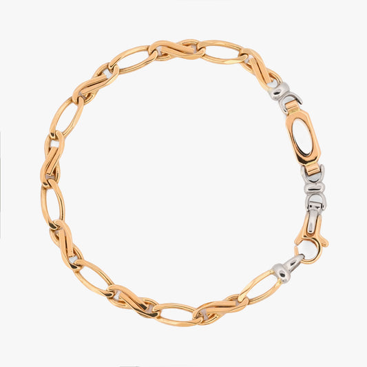 Comprar pulsera oro amarillo y blanco 18Kt con placa biselada. Joya ligera, resistente y equilibrada que aporta gran sofisticación. Pieza certificada y envío gratuito