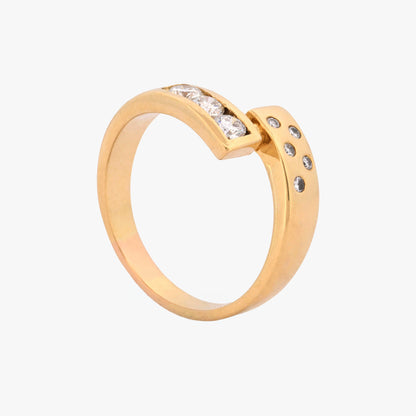 Comprar sofisticada alianza de oro amarillo de 18k de diseño de líneas cruzadas que se entrelazan con elegancia, Certificado por Joyería Ian'OR, envío gratuito
