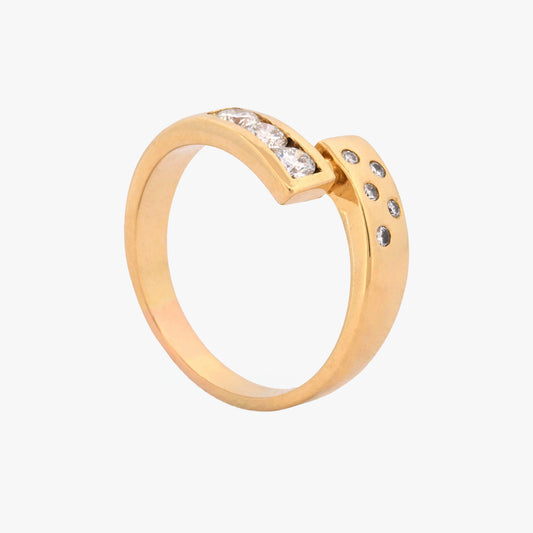 Comprar sofisticada alianza de oro amarillo de 18k de diseño de líneas cruzadas que se entrelazan con elegancia, Certificado por Joyería Ian'OR, envío gratuito